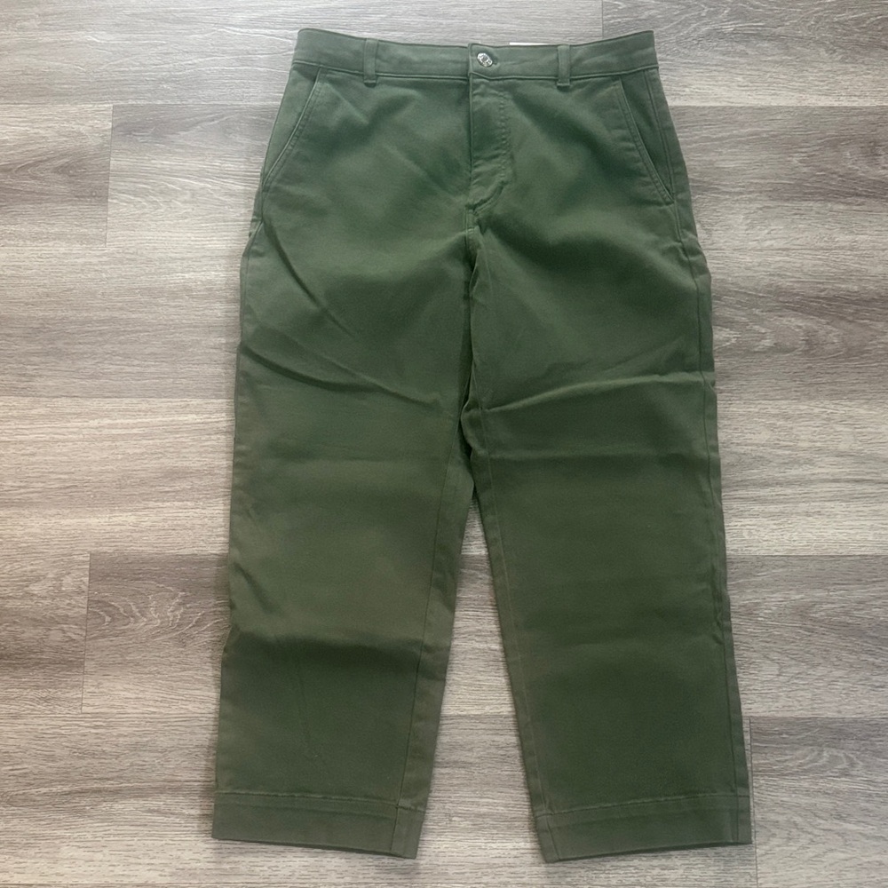 Everlane Olive Green Utility Straight Leg Pants 12R High rise Cropped Classic